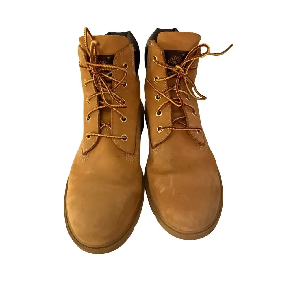 Timberland Boots Teen Boys Size 7 Wheat Tan Leather Lace Up 6 Inch Boots EUC